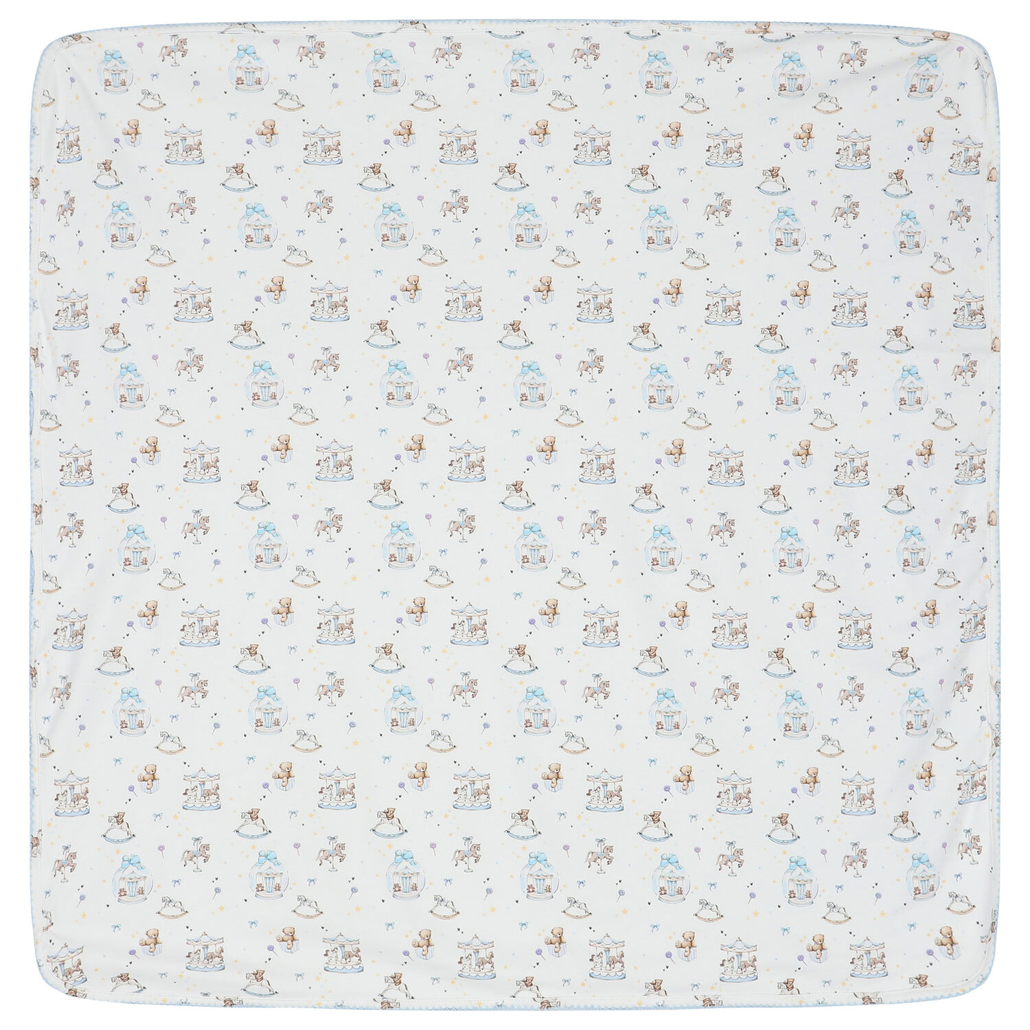 Baby Boys White & Blue Carousel Blanket, 1, hi-res image number null